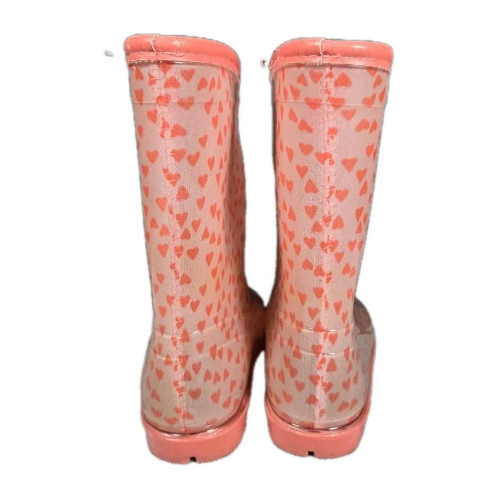 Simple Joys by Carters Juju Girls rain boots, Pink‎ w/ pink hearts size 10m used